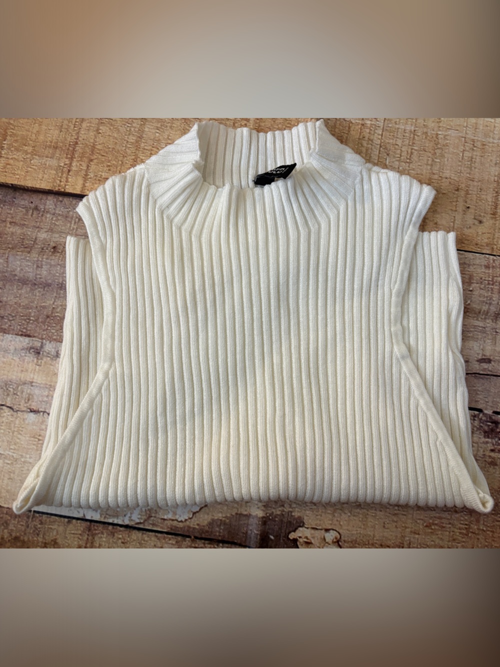 Divided Ribbed Mock Neck Tank - Cream - Picture 5 of 5